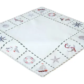 Raebel OHG Tischdecke Tischläufer Mitteldecke Maritime Stickerei, wollweiß mit bunter Stickerei 60 x 60 cm/Aufmachung 1 Stück