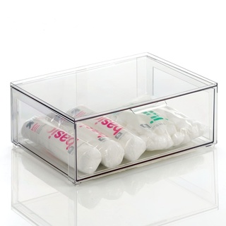 mDesign große Aufbewahrungsbox mit Schublade – stabile Schubladenbox aus BPA-freiem Kunststoff zur Make-up Aufbewahrung – Stapelbox für Kosmetik, Accessoires und mehr – durchsichtig