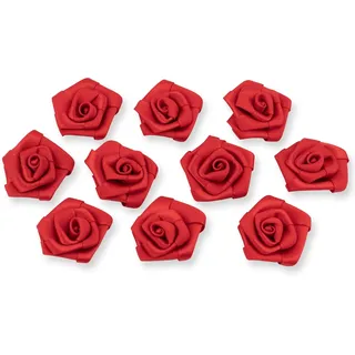 Creativery Satinrosen 3cm 10 Stück Stoffblumen zum Basteln Dekorieren Hochzeit Geschenkverpackung Blütendeko Tischdeko Handarbeit Stoffrosen Deko Blume Rot