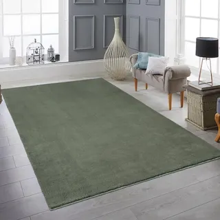 Teppich-Traum Moderner Teppich Waschbar Einfarbig Dunkelgrün 120x160 cm | Flauschig und weich, bis 30 °C waschbar, pflegeleicht, rutschfest, langlebig, saugrobotergeeignet, Wohn- & Gästezimmer