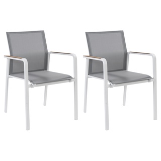 Zebra Gartenstühle 2er Set BEE stapelbar, Weiß - Hellgrau - Textilen - Aluminiumrahmen - Teakholz - stapelbar - 2er Set