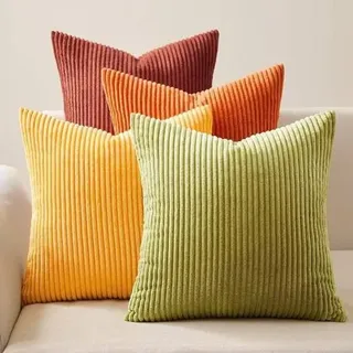 Kissenbezug Cord Herbst Dekokissen 50 x 50 cm 4 Stück Gelb Orange