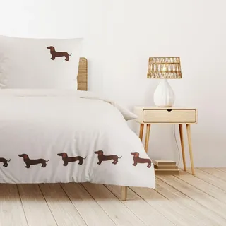 Trautesheim® Bettwäsche-Set Jagdfieber Dackel-Bettwäsche in 135x200 und 80x80 - Beige