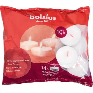BOLSIUS Maxi Teelichter im Beutel 14 Stück weiß
