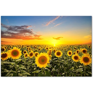 120x80cm - Fotodruck auf Leinwand und Rahmen Sonnenblumen Sonnenuntergang Himmel - Leinwandbild auf Keilrahmen modern stilvoll - Bilder und Dekoration