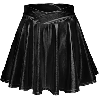 Hsternexy Silber Rock Damen Metallic Faltenrock Mini Skater Rock Metallischer Lederrock Sexy Hohe Taille A-Linie Rock Karneval Metallic Y2K Tennisrock Tanzrock Rave Party Club Kostüme