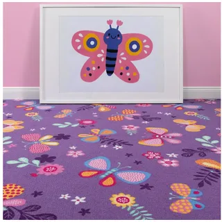 Steffensmeier Teppichboden Sophia, Rechteckig, Schmetterlinge, Kinderzimmer lila 100 cm x 100 cm
