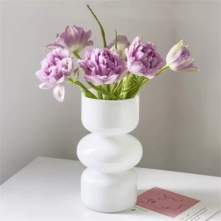 Ins Moderne Vasen, Hydroponische Glasblumenvase, Tulpenvase Glasblasenvase für Blumen, Dreischichtige Glasvase für Dekoration, Geometrische Glasvase für Haus/Büro/Hochzeit/Party(Weiß)