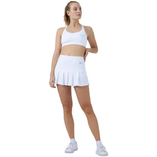 Sportkind Mädchen & Damen Tennis, Hockey, Golf Faltenrock mit Innenhose, atmungsaktiver Skort, UV-Schutz, Weiss, Gr. S - S