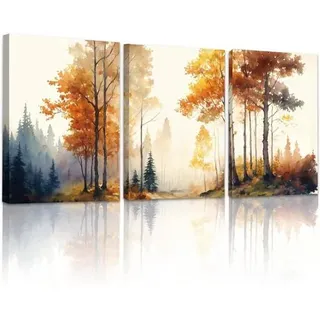 Aquarell Wald Nebel Leinwandbilder Set Wohnzimmer Schlafzimmer 30x40cm