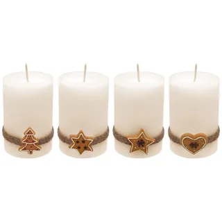 4 Adventskerzen Kerzen Stumpenkerzen Creme Kekse Weihnachten Advent Deko