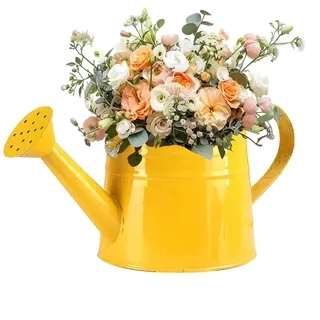 Weiße Gießkanne aus Metall, 3,5 l, matt, verzinkt, Vintage-Gießkanne für Innen- und Außenbereich, Pflanzen, Blumen, Garten, Innen- und Außenbereich (Gelb)