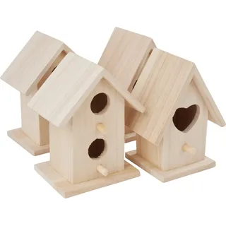 VBS Vogelhaus Deko-Vogelhäuser Birdy Minis, 8,5 cm x 7,5 cm x 11,5 cm und 9 cm x 7 cm x 11 cm 4er-Pack beige