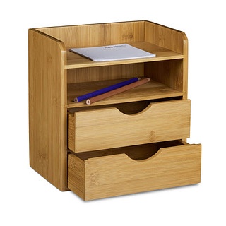 relaxdays Schreibtisch-Organizer braun Bambus 2 Schubladen, 2 Ablagen Fächer 20,0 x 13,0 x 21,0 cm