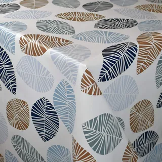 KEVKUS Wachstuch Tischdecke Meterware K150201 Blätter Laub blau braun Herbst wählbar in eckig rund oval (Rand: Paspel (mit Kunststoffband), 120 x 160 cm oval)