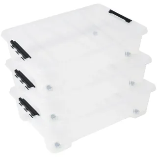 ONDIS24 Aufbewahrungsbox Unterbettbox Jolly Rollbox mit Deckel 25L Spielzeugkiste (3 St), transparent, stapel,- und nestbar