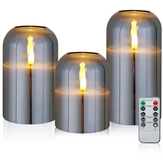 CCLIFE LED-Kerzen 3er Set grau