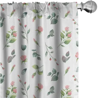ABAKUHAUS Blumen Vorhänge, Gardinen, Aquarell-Rosen-Blatt, Fensterbehandlungen für Wohnzimmer Schlafzimmer Dekor, 2 Stück 75 cm b x 225 cm h, Laurel Grün Weiß