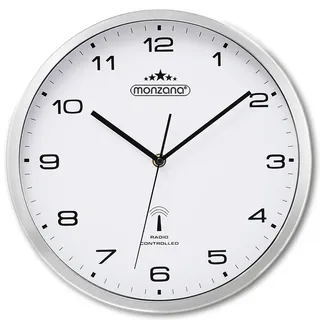 monzana Funk Wanduhr 31 cm 31cm silber/weiß