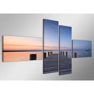 Visario Wandbilder 160x70 cm 6524 Leinwand See Steg Natur Landschaft fertig gerahmt auf Holzrahmen - Leinwandbild XXL Panorama Modern Wohnzimmer Schlafzimmer Büro Wanddekoration Kunstdruck Bilder Nr