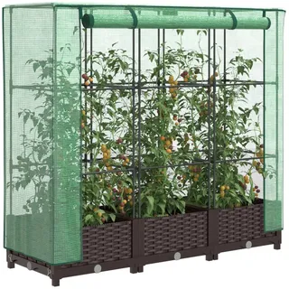 vidaXL Hochbeet mit Gewächshaus-Aufsatz Rattan-Optik Braun 120 x 123 x 40 cm