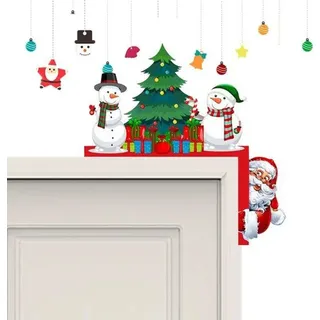 Famanu Holz Weihnachtsdekoration für Türrahmen mit Weihnachtsmann, Schneemann und Baum