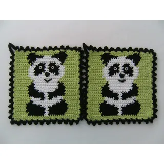 Storchenlädchen 1 Paar Topflappen Panda, gehäkelt Handarbeit Tier Tiere, Pandabär