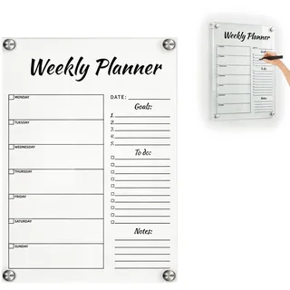 Wochenplaner Abwischbar, Whiteboard Wochenplaner, Weekly Planner Board, Wochenkalender Planungstafel Wand für Haushaltsplan Speiseplan Studienpläne Büroplanung, Acryl, Transparent
