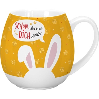 GRUSS & CO Tasse mit Motiv "Schön, dass es dich gibt" | bauchige Tasse, New Bon China, 45 cl | Geschenk Ostern, Osterfrühstück | 47354