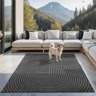 the carpet Santo Plus - Hochwertiger Outdoor Teppich, Passend für Wohnzimmer, Schlafzimmer und terrasse, Wetterfest, langlebig und pflegeleicht, Anthrazit, 200 x 280 cm