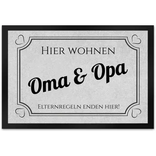 trendaffe - Hier wohnen Opa und Oma Fußmatte XL in 40x60 cm - Elternregeln Enden Hier in grau mit Herz die Omi und Opa Schmutzfangmatte als Geschenkidee für die liebsten Menschen auf der Welt