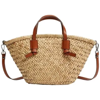 Lässige gewebte Korbtasche für Damen, Handtaschen, handgefertigt, für Sommer, Strand, braun, Einheitsgröße - Einheitsgröße