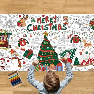 Ausmaltischdecke Weihnachten Kinder, riesige 183 x 76 cm DIY Papier-Tischdecke, Weihnachtsbasteln, Mal Mich Bunt