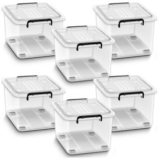 tillvex Aufbewahrungsbox mit Deckel lebensmittelecht Kunststoff Boxen Set stapelbar (Aufbewahrung Ordnungssystem Box groß Aufbewahrungsbox, 6 St., Kleiderboxen transparent 100% Neumaterial)