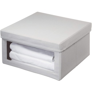 iDesign Aufbewahrungsbox mit Deckel, Schrank Organizer mit Sichtfenster und Griff, Regalbox aus Stoff für Spielsachen, Kleidung und mehr, grau