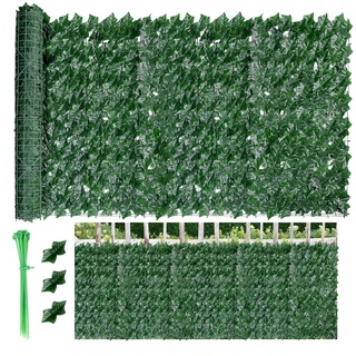 Künstliche Efeu Sichtschutz, Künstliche Hecke Balkon Sichtschutz Efeu Blätter, Zaun Balkon Sichtschutz Grün Kunstpflanzen 100x300cm (2 * 50x 300cm), Künstliche Blätter Sichtschutz für Gartenhecken