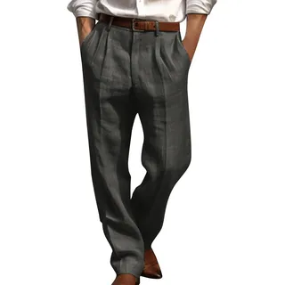 Ybing Chino Hose Herren Locker Plissiertes Lang Hosen mit Tasche Lässig Gerades Bein Anzughose Einfarbig Leinenhose Business Büro Chinohose Vintage Arbeithose Sommerhose Atmungsaktiv Cargohose - XXL