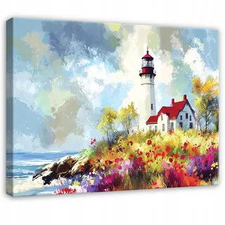 Leinwandbild Leuchtturm Und Meereslandschaft, Natur Wanddeko Für Schlafzimmer Und Wohnzimmer, Hochauflösender Druck, 100 X 70 Cm