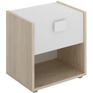 Dmora Nachttisch Catinaccio, Nachttisch, niedrige Kommode mit 1 Schublade, 40x33h42 cm, Weiß und Eiche