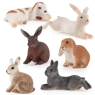 Newhope 6 Stück Hasen Figuren Klein, Waldtiere Figuren Osterhase Kaninchen Dekofigur Miniatur Figur für Osterdeko/Garten/Party Deko/Puppenhaus, Pädagogisches Lernspielzeug Für Kinder