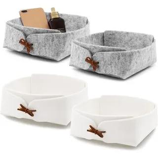 4-teiliges, Faltbares Aufbewahrungsset Aus Filz. Kleiner Aufbewahrungskorb Für Kleiderschrank, Schlafzimmer, Kleidung, Bücher, Kosmetik Und Spielzeug. Stoffbox (grau, Weiß)