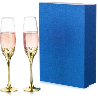 NUPTIO Schwan Sektgläser Hochzeit Geschenke: Satz von 2 Gold Champagner Toasting Gläser Kristall mit Strass für Braut Bräutigam Paare Verlobung Jahrestag