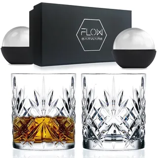 FLOW Barware Whiskygläser 2er-Set | Kristall Whiskygläser Geschenkset | Schwere Kristallgläser für Scotch, Bourbon, Rum, Gin & Tonic und Negroni-Cocktails.