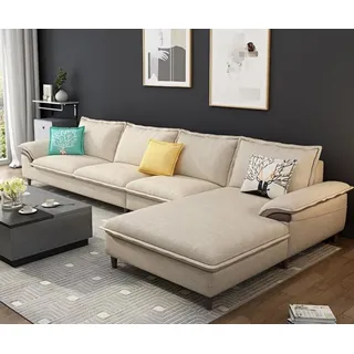 JVmoebel Ecksofa Beige Relax-Wohnlandschaft aus Samt mit Ottomane und Holzfüßen, Made in Europa beige