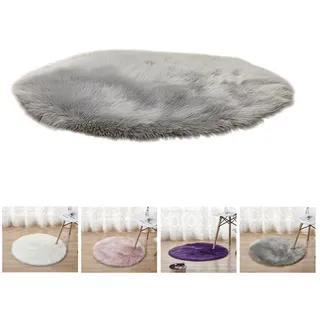 BTTO TEPP Teppich Fellteppich,Kunstfell,Weich, Hochflor Shaggy Teppiche,Runden, Rund, Durchmesser 90 cm, Wohnzimmer, Schlafzimmer, Esszimmer,Weich&Flauschig, Uni-Farben grau Rund, Durchmesser 90 cm