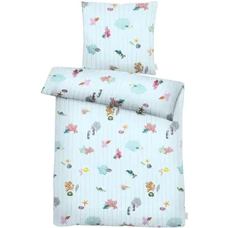 APELT Reef Tiere Satin Blau 135 x 200 cm + 2 x 80 x 80 cm