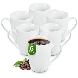 KONZEPT Becher Kaffeebecher aus Porzellan 300 ml 6-tlg. Set Teetassen in Weiß, Tassen Zum Bemalen. Henkelbecher in gefällig bauchiger Form weiß