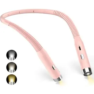 Nackenleselampe, Wiederaufladbare Nachttischlampe, 3 Helligkeitsstufen, 360° Faltbar, Led-leselampe, Rosa