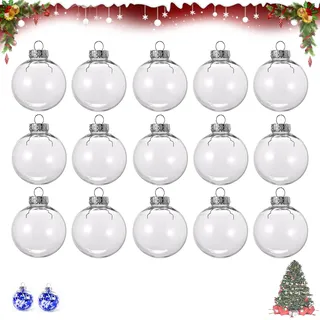 behone 15 Stücke Klar Weihnachtskugeln Plastik Weihnachtskugeln Durchsichtige Rund klar Christbaumkugeln Kugeln DIY transparente Kugeln, die Verzierungen für Weihnachtshochzeitsfeierdekor hängen