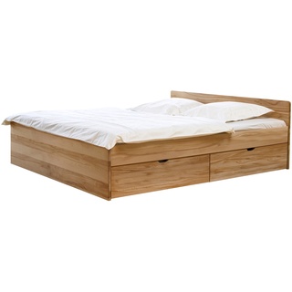 Bett mit Bettkasten - 200x200 cm - Kernbuche natur - Schubkastenbett Norwegen
